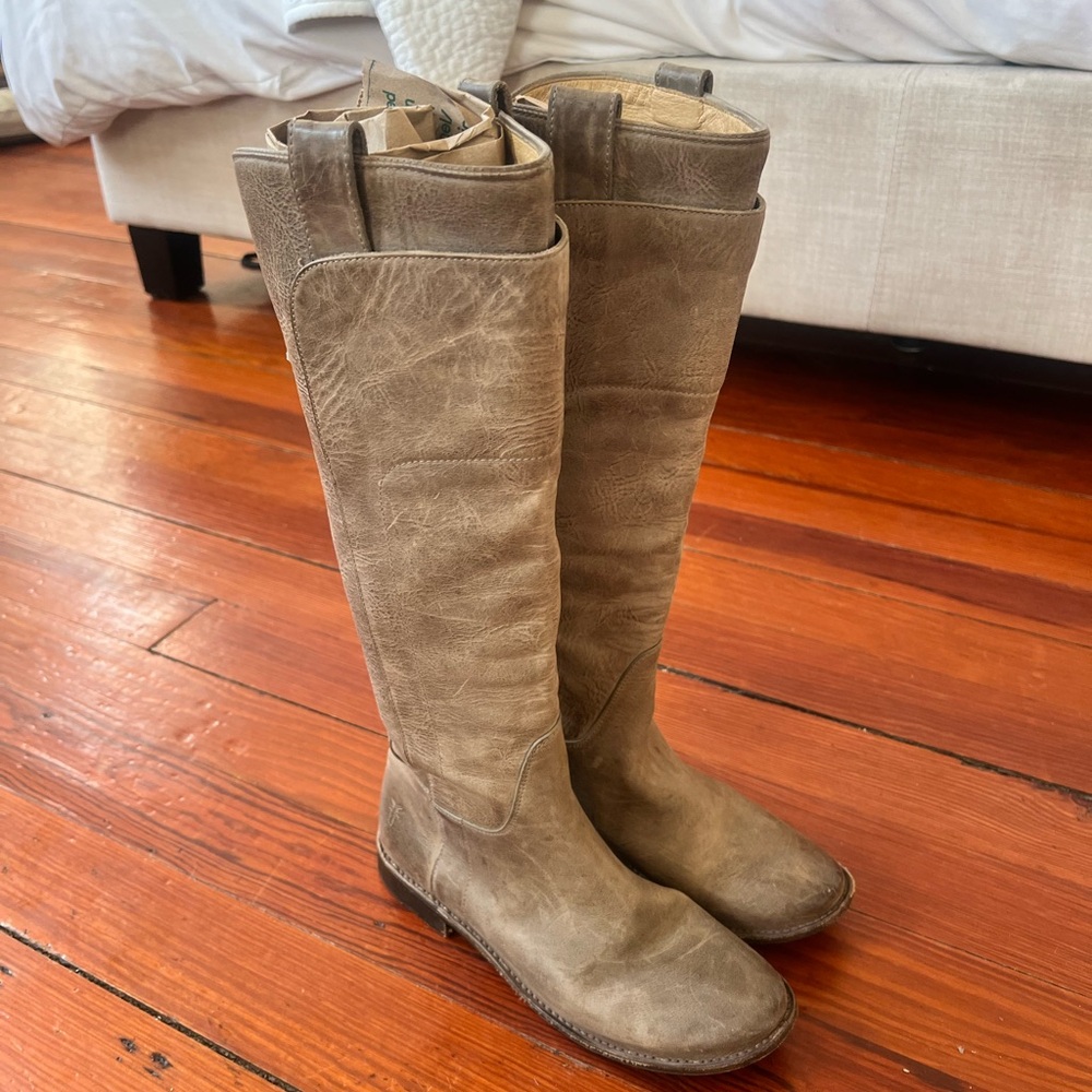 Frye- Tall Taupe Leather Riding Boots